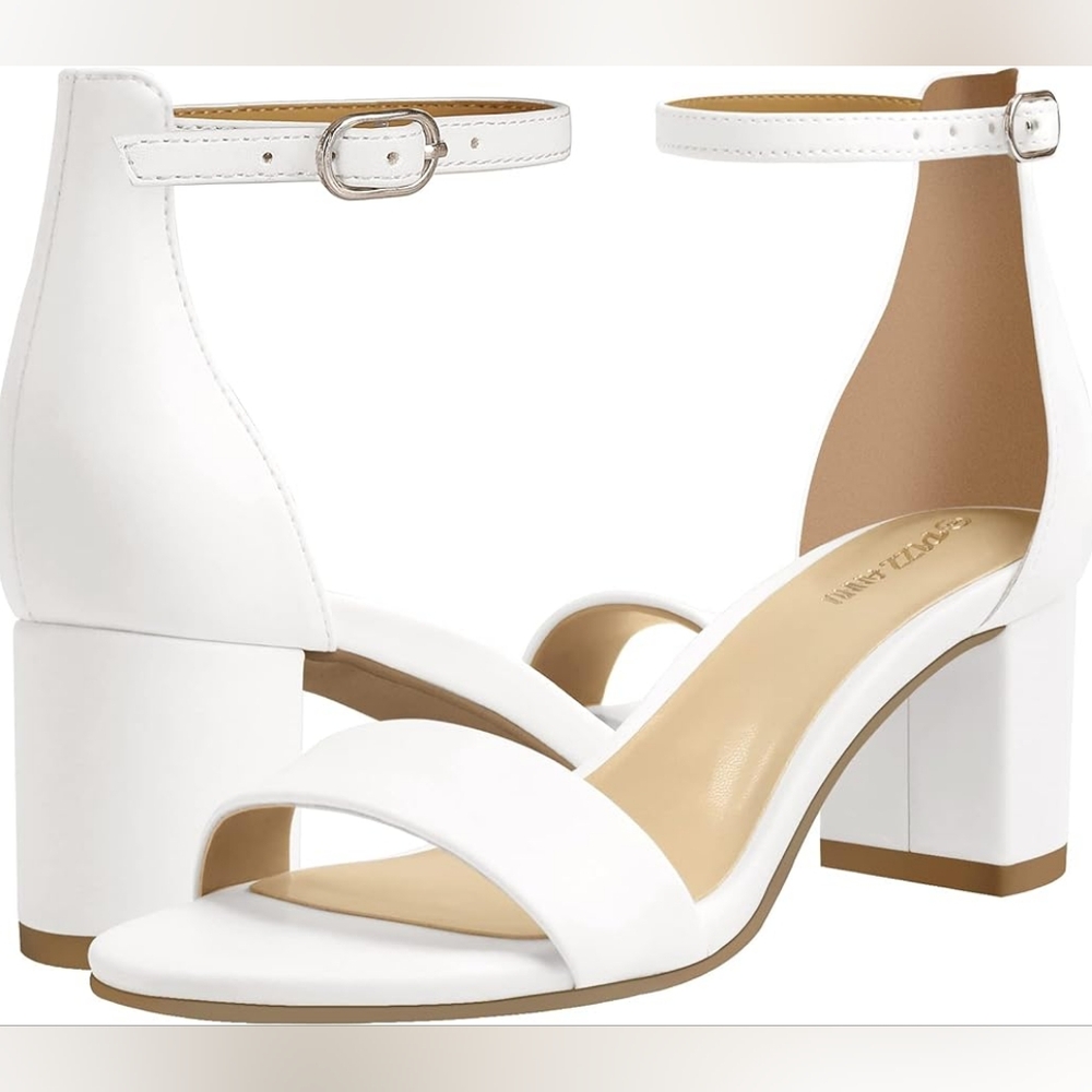 NWB PIZZ ANNU Sherry Women's Low Block‎ Chunky Heels Sandals White Size 9